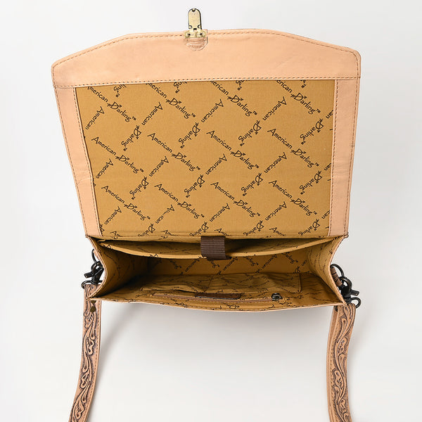 ADBG1437 American Darling Western Hand-Tooled Leather Briefcase Bag Floral Carved Genuine Leather Work Bag