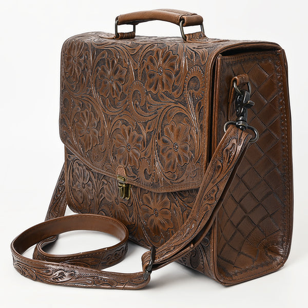 ADBG1437 American Darling Western Hand-Tooled Leather Briefcase Bag Floral Carved Genuine Leather Work Bag