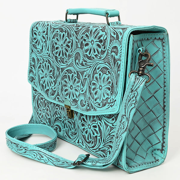ADBG1437 American Darling Western Hand-Tooled Leather Briefcase Bag Floral Carved Genuine Leather Work Bag