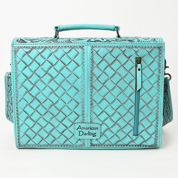 ADBG1437 American Darling Western Hand-Tooled Leather Briefcase Bag Floral Carved Genuine Leather Work Bag