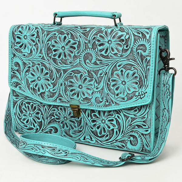 ADBG1437 American Darling Western Hand-Tooled Leather Briefcase Bag Floral Carved Genuine Leather Work Bag