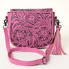 ADBG1439 American Darling Hand-Tooled Western Leather Crossbody Bag Genuine Leather Pink Tassel Purse