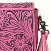 ADBG1439 American Darling Hand-Tooled Western Leather Crossbody Bag Genuine Leather Pink Tassel Purse