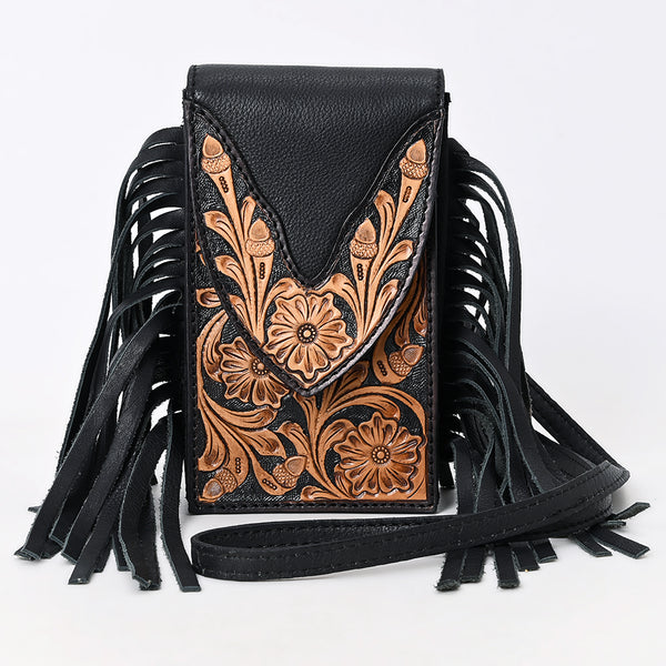 ADBGA537 American Darling Western Leather Cell Phone Holder Hand Tooled Fringe