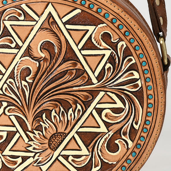 ADBGA538 American Darling Western Leather Canteen Bag Hand Tooled Floral Carved Purse