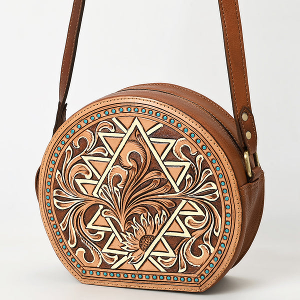 ADBGA538 American Darling Western Leather Canteen Bag Hand Tooled Floral Carved Purse
