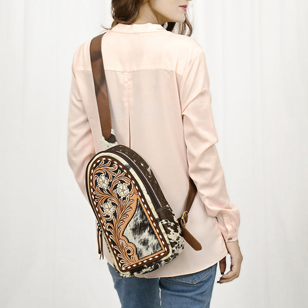 ADBGA545 American Darling Hand Tooled Leather Hair-On Cowhide Sling Bag