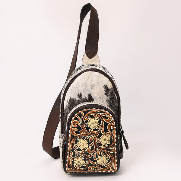 ADBGA546 American Darling Hand Tooled Floral Leather & Hair-On Cowhide Sling Bag