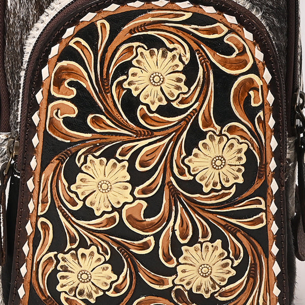 ADBGA546 American Darling Hand Tooled Floral Leather & Hair-On Cowhide Sling Bag