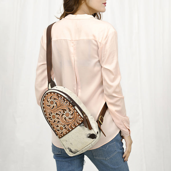 ADBGA547 American Darling Hair-On Cowhide Hand Tooled Leather Sling Bag
