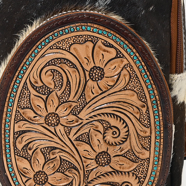 ADBGA548 American Darling Hand Tooled Floral Leather Hair-On Cowhide Sling Bag