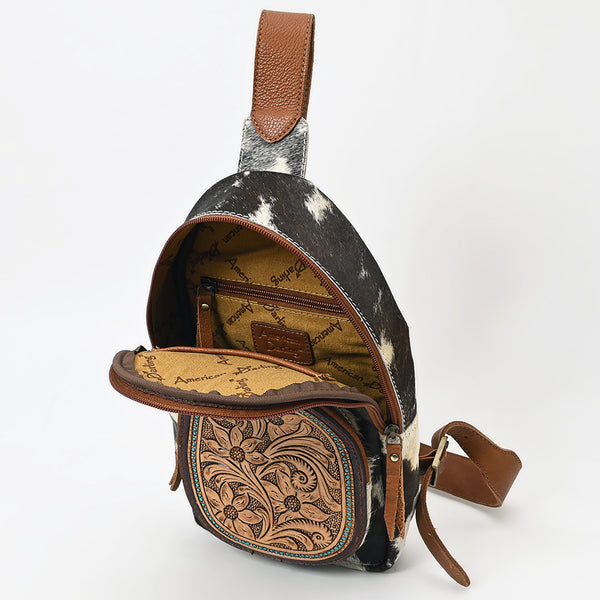 ADBGA548 American Darling Hand Tooled Floral Leather Hair-On Cowhide Sling Bag