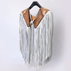 ADJW111 Western Fringe Shoulder Yoke with Hand-Tooled Leather & Cowhide Accent Jewelry Necklace