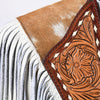 ADJW111 Western Fringe Shoulder Yoke with Hand-Tooled Leather & Cowhide Accent Jewelry Necklace