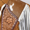 ADJW111 Western Fringe Shoulder Yoke with Hand-Tooled Leather & Cowhide Accent Jewelry Necklace