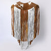 ADJW111 Western Fringe Shoulder Yoke with Hand-Tooled Leather & Cowhide Accent Jewelry Necklace
