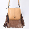 ADBGZ826 Hand-Tooled Leather Fringe Messenger Bag Western Floral Saddle Style