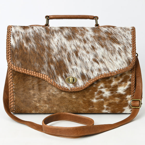 ADBGM399 Hair-On Cowhide Leather Messenger Bag with Braided Trim - American Darling