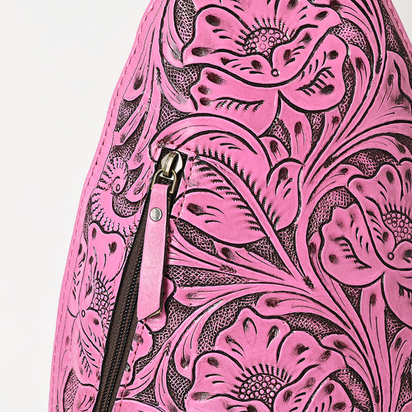 ADBG1443 American Darling Pink Hand Tooled Leather Sling Bag Western Floral Carved Crossbody