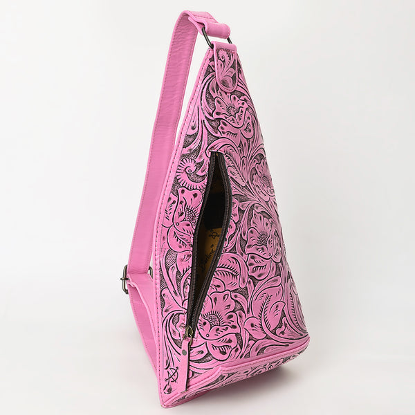 ADBG1443 American Darling Pink Hand Tooled Leather Sling Bag Western Floral Carved Crossbody