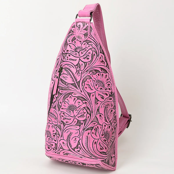 ADBG1443 American Darling Pink Hand Tooled Leather Sling Bag Western Floral Carved Crossbody