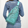 ADBG1443 American Darling Hand-Tooled Western Leather Sling Bag | Genuine Leather Floral Carved Crossbody