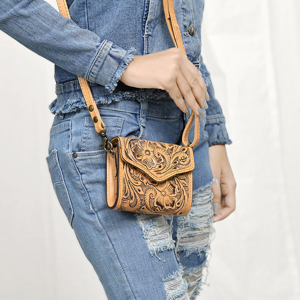 ADBG1444 American Darling Hand Tooled Genuine Leather Western Crossbody Bag for Everyday Carry