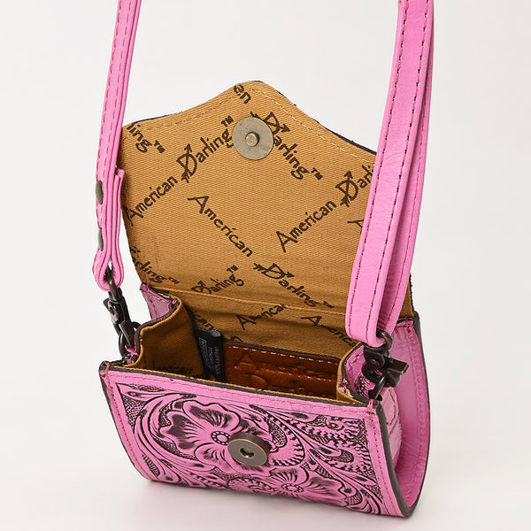 ADBG1444 American Darling Pink Hand Tooled Genuine Leather Western Crossbody Bag for Everyday Carry