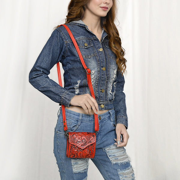 ADBG1444 American Darling Hand Tooled Genuine Leather Western Crossbody Bag for Everyday Carry