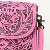 ADBG1448 American Darling Pink Western Leather Cell Phone Holder Hand-Tooled Floral Genuine Leather Crossbody