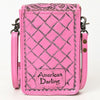 ADBG1448 American Darling Pink Western Leather Cell Phone Holder Hand-Tooled Floral Genuine Leather Crossbody