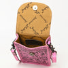 ADBG1448 American Darling Pink Western Leather Cell Phone Holder Hand-Tooled Floral Genuine Leather Crossbody