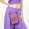 ADBG1448 American Darling Pink Western Leather Cell Phone Holder Hand-Tooled Floral Genuine Leather Crossbody
