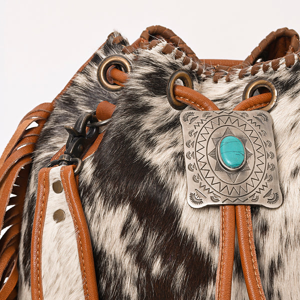 ADBG1272 American Darling Hair-On Cowhide Bucket Bag -Western Fringe Purse