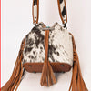 ADBG1272 American Darling Hair-On Cowhide Bucket Bag -Western Fringe Purse