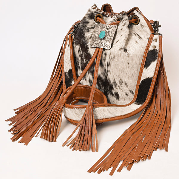 ADBG1272 American Darling Hair-On Cowhide Bucket Bag -Western Fringe Purse