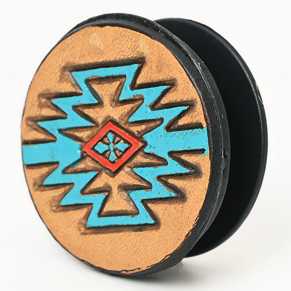 ADPNA101 Floral Design Hand-Tooled Leather Cell Phone Pop Socket - By American Darling
