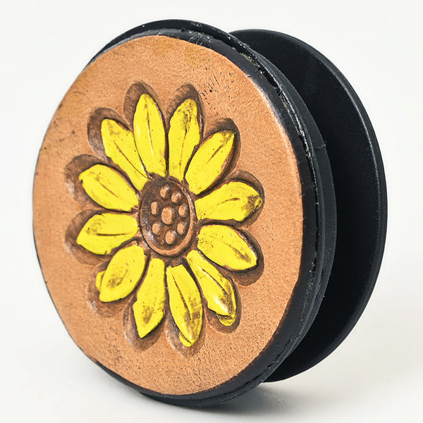 ADPNA101 Floral Design Hand-Tooled Leather Cell Phone Pop Socket - By American Darling