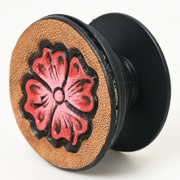ADPNA101 Floral Design Hand-Tooled Leather Cell Phone Pop Socket - By American Darling