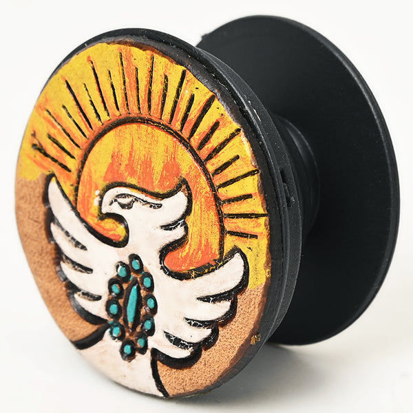 ADPNA101 Floral Design Hand-Tooled Leather Cell Phone Pop Socket - By American Darling