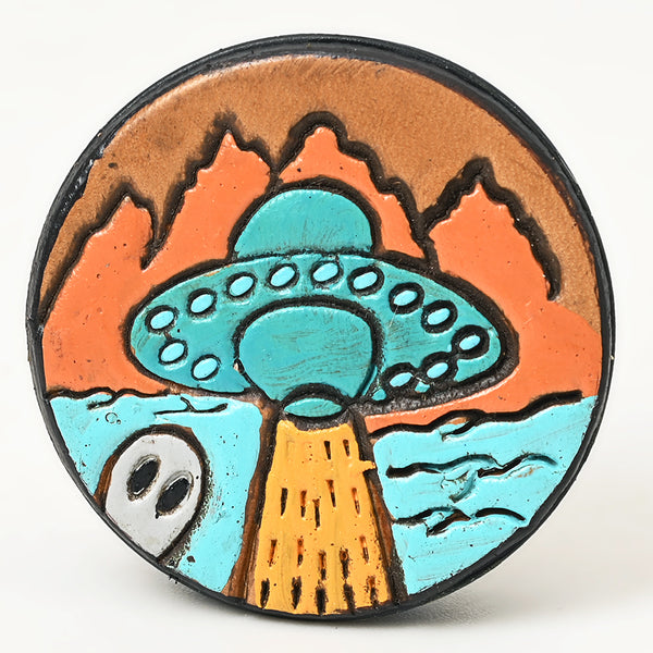 ADPNA101 Floral Design Hand-Tooled Leather Cell Phone Pop Socket - By American Darling