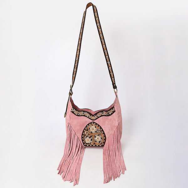 ADBGA419 American Darling Genuine Leather Fringed Crossbody Bag Hand Tooled Floral Carved