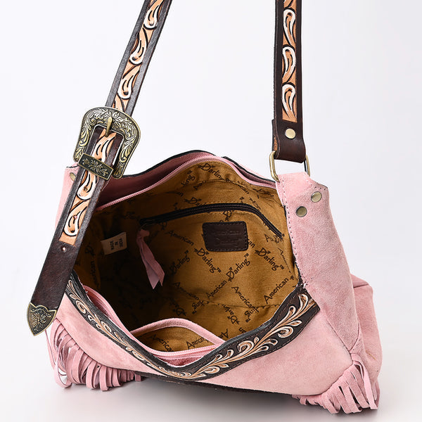 ADBGA419 American Darling Genuine Leather Fringed Crossbody Bag Hand Tooled Floral Carved