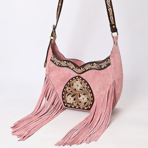 ADBGA419 American Darling Genuine Leather Fringed Crossbody Bag Hand Tooled Floral Carved