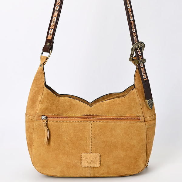 ADBGA419 American Darling Genuine Leather Fringed Crossbody Bag Hand Tooled Floral Carved