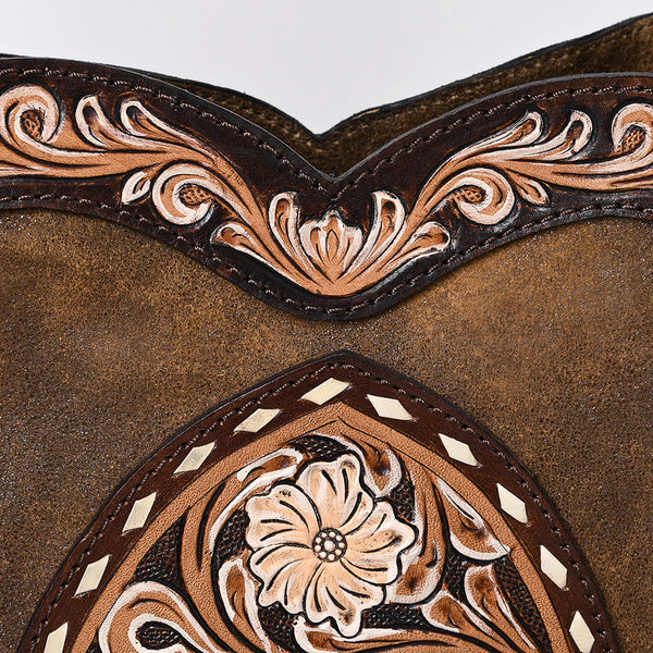 ADBGA419 American Darling Genuine Leather Fringed Crossbody Bag Hand Tooled Floral Carved