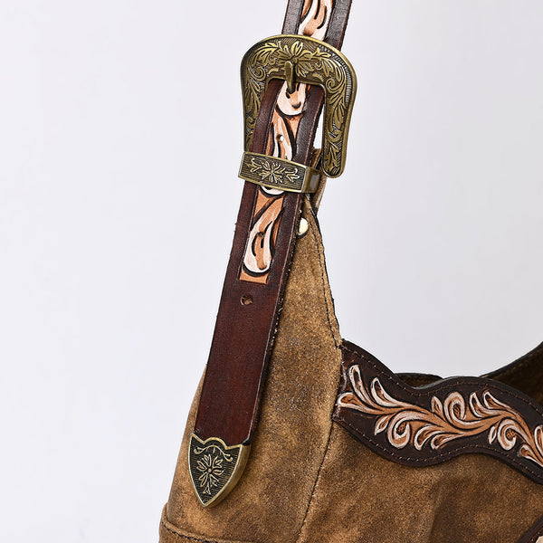 ADBGA419 American Darling Genuine Leather Fringed Crossbody Bag Hand Tooled Floral Carved