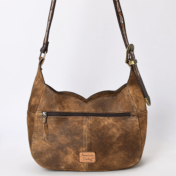 ADBGA419 American Darling Genuine Leather Fringed Crossbody Bag Hand Tooled Floral Carved