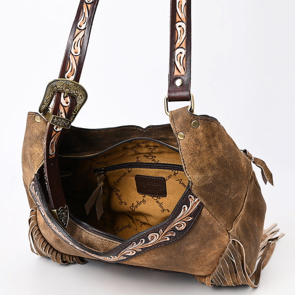 ADBGA419 American Darling Genuine Leather Fringed Crossbody Bag Hand Tooled Floral Carved