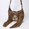 ADBGA419 American Darling Genuine Leather Fringed Crossbody Bag Hand Tooled Floral Carved